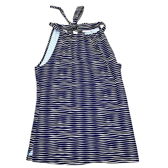 Ellie Kai navy & cream wavy print halter sleeveless stretchy top back tie size 2 - Picture 3 of 9